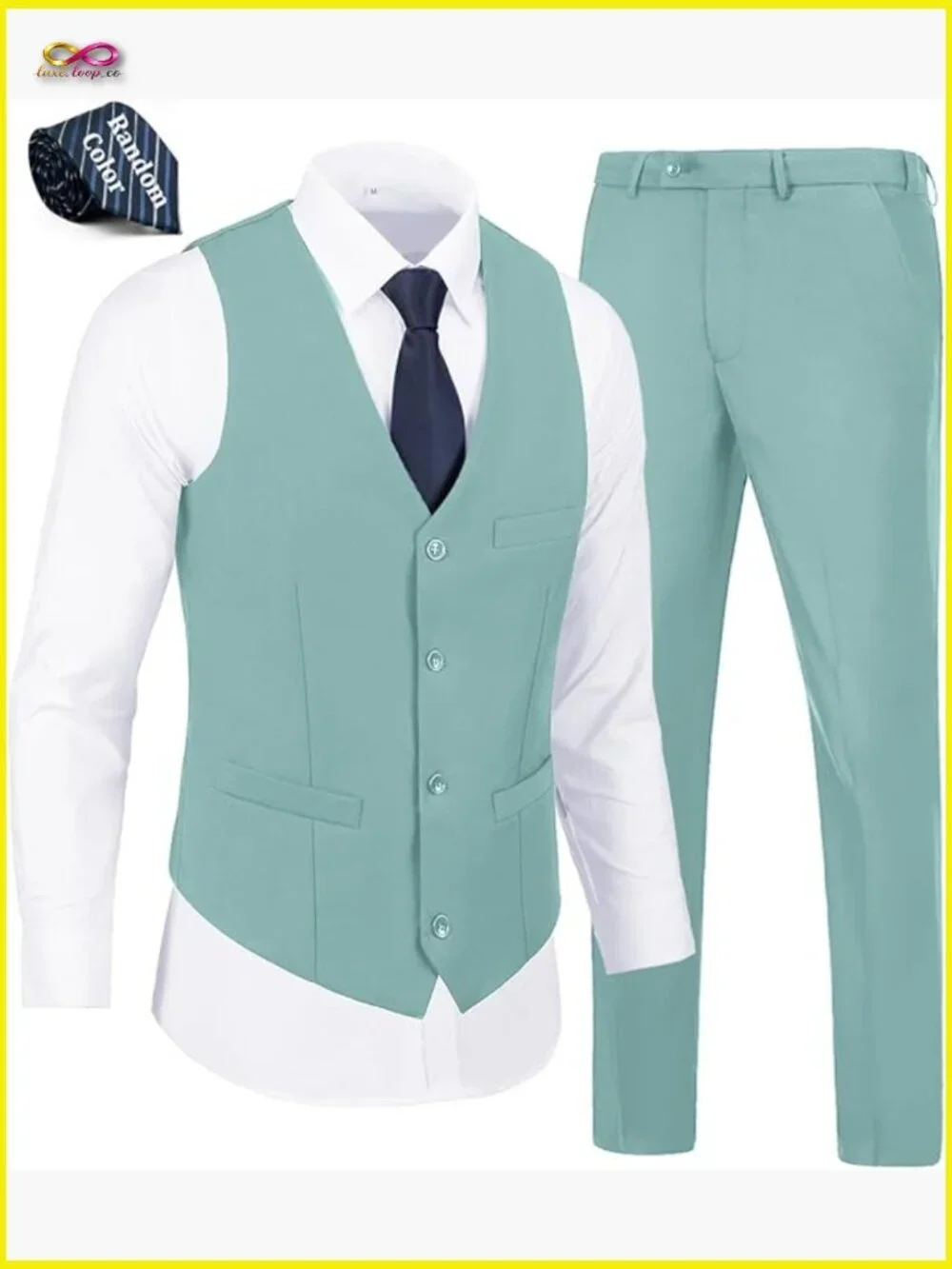 Slim Fit Modern Suit Vest Pants Set Classic Formal Wedding Business Attire